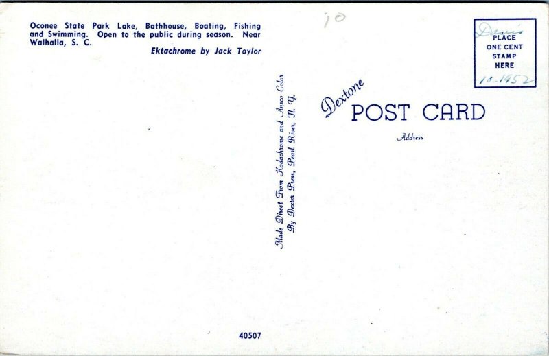 1950s Walhalla SC Oconee State Park Lake Bathhouse Postcard GD