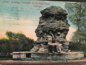 Postcard 1911 View of Drinking Fountain at Garfield Park,Chicago, IL.    T4