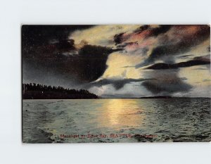 Postcard Moonlight on Elliot Bay, Seattle, Washington