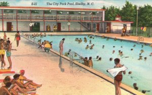 Vintage Postcard 1930's View of The City Park Pool Shelby North Carolina N. C.