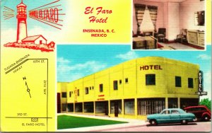 VTG 1930s Advertising Postcard  Hotel El Faro Enseneda Mexico B.C Multiview Cars