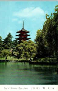 Vintage Japanese Travel Postcard Pond of Sarusawa Nara Japan with Pagoda UNUSED