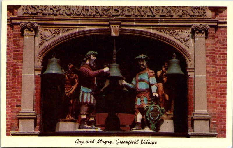 Gog Magog Statues Greenfield Village Dearborn Michigan MI Jewelry Shop Postcard 