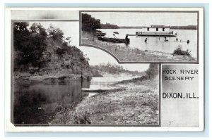 Multiview Rock River Scenery Dixon Illinois c1910 Boats Vintage Antique Postcard 