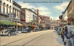 Covington Kentucky Pike Street Shoe Store Shops Cars c1930-50s Vintage Postcard
