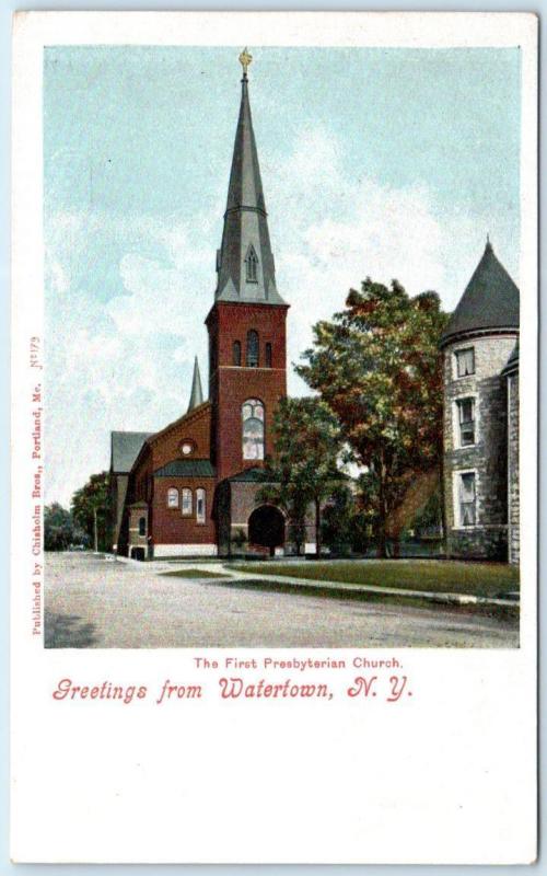 WATERTOWN, New York  NY   FIRST PRESBYTERIAN CHURCH  ca 1900s  UDB   Postcard