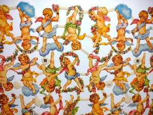 Vintage Diecuts Cherubs Scrap Paper EAS Germany 24 Attached 2 Winged Angels