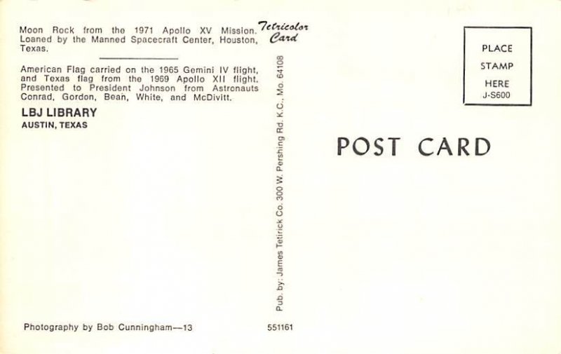 American and Texas Flag  LBJ Library Austin, Texas USA View Postcard Backing 