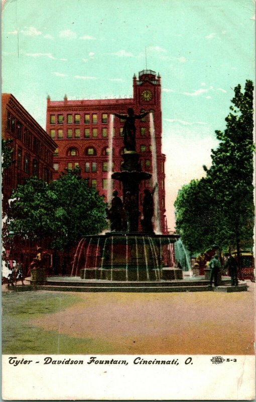Vtg Postcard 1910 Tyler - Davidson Fountain Cincinnati Ohio Postcard