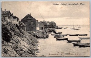 Marblehead Massachusetts 1910 Postcard Tucker's Wharf Boats Railway Building