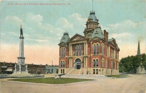1910 Shelbyville Illinois Court House Soldiers Monument  Postcard 26-589