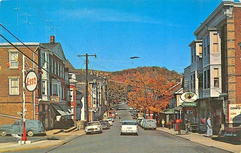 High Bridge NJ Main Street Esso Gas Station Old Cars Postcard