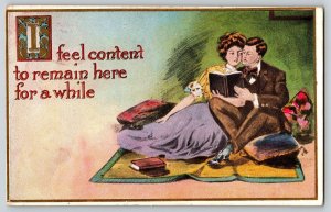 Postcard Couple Lovers reading Books