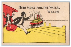 c1910's Man Steamer Ship Here Goes For The Waiter Wagon Posted Antique Postcard