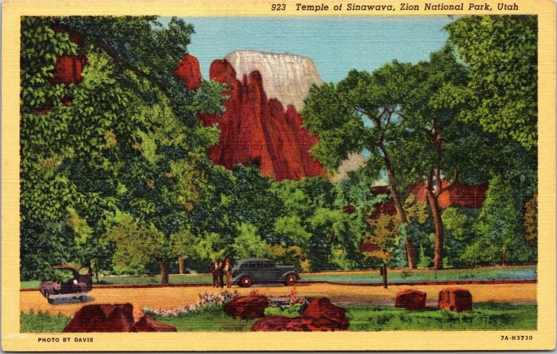 Temple Of Sinawavd Landmark Zion National Park Utah Scenic Linen Postcard 