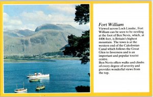 Fort William viewed across Loch Linnhe Great Britain w/ a Boat Postcard