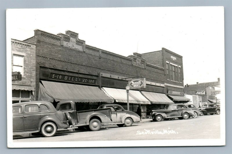 SCOTTVILLE MI MAIN STREET 1950 VINTAGE REAL PHOTO POSTCARD RPPC