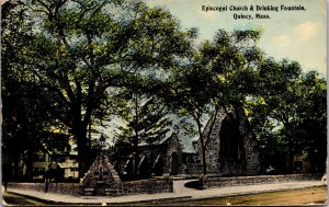 Vtg Quincy Massachusetts MA Episcopal Church & Drinking Fountain 1910s Postcard