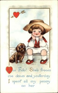 Valentine's Day Valentine Sad Little Boy with Dog c1910 Vintage Postcard