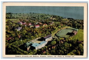 c1940's Queen's University and Stadium Kingston Ontario Canada Vintage Postcard 