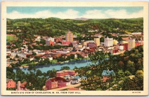 VINTAGE POSTCARD BIRD'S EYE VIEW OF CHARLESTON WEST VIRGINIA FROM FORT HILL 1940