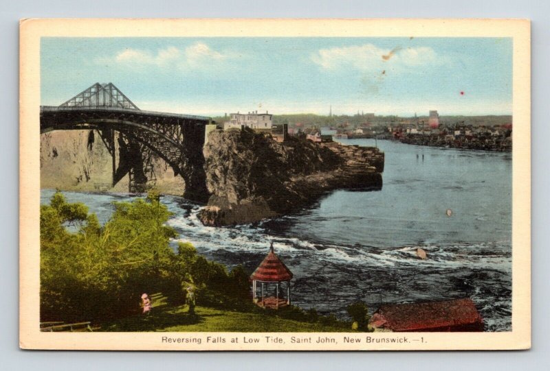 St John New Brunswick Canada Reversing Falls Low Tide Scenic WB Postcard 