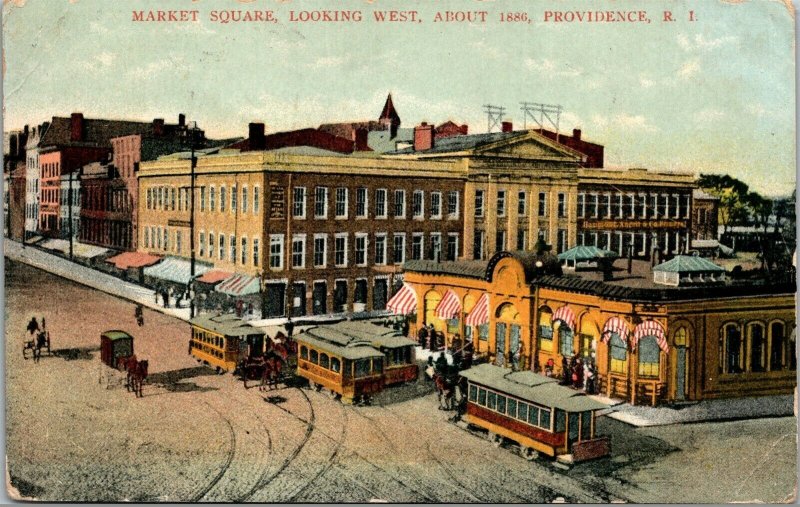Vtg Providence RI Market Square in 1886 Looking West Street Cars 1909 Postcard