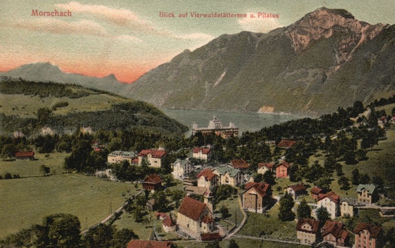 Morschach Switzerland, Auf Vierwaldstateskee Pilatus View Lake Postcard