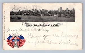 PANORAMIC VIEW OF HIGH BUILDINGS NEW YORK TO PARIS FRANCE POSTCARD 1899
