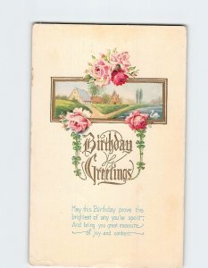 Postcard Birthday Greeting Card with Poem and Roses Embossed Art Print