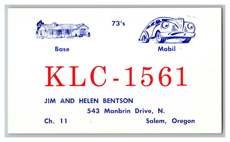 QSL Radio Card From Salem Oregon KLC - 1561 