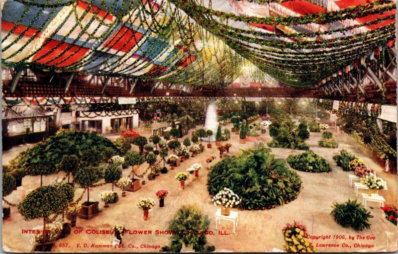 Postcard Interior View of Coliseum Flower Show in Chicago, Illinois~133372