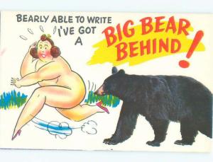Pre-1980 Risque Comic NUDE FAT WOMAN RUNS FROM BEAR AB6969