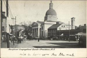 Providence RI Cong Church & Street Scene c1905 Postcard