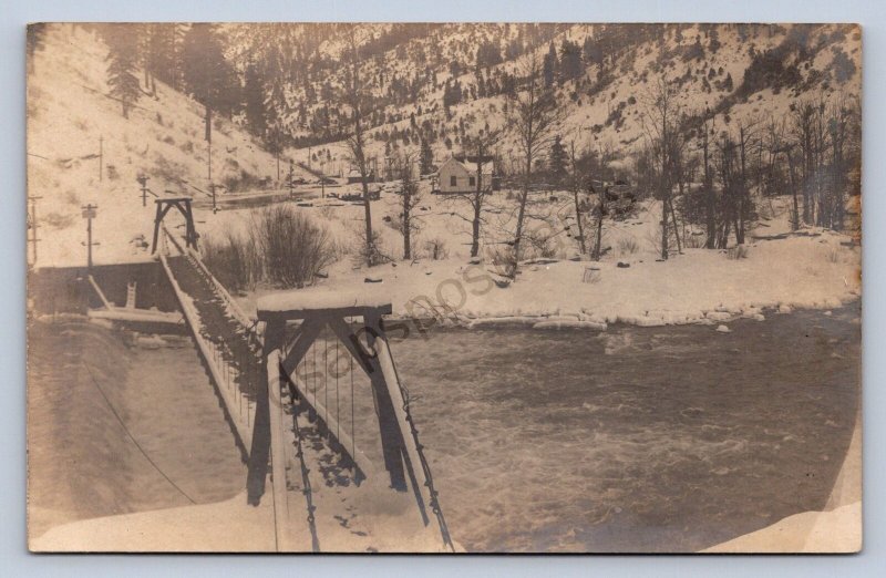 J87/ Dresden? Ohio RPPC Postcard c1910  Suspension Bridge Dam Snow 1134