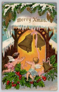 Cherubs Ringing the Bells For Christmas Fantasy Postcard K45