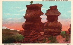 Vintage Postcard Siamese Twins Gardens Of The Gods Colorado Springs Colorado CO