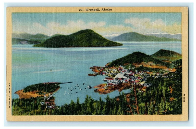 Wrangell Alaska Bird's Eye View 1940's Harbor Port Vintage Antique Postcard