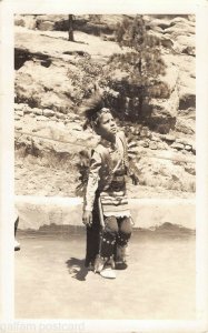 young Native American dancer Paul Tafoya Thunder Bird Rppc postcard 1920-40