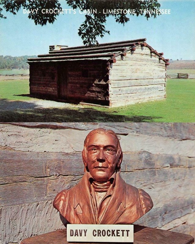 LIMESTONE, TN Tennessee DAVY CROCKETT'S CABIN & BRONZE BUST *2* Postcards United States