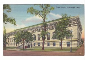 Public Library, Springfield, Massachusetts, Vintage Linen Curteich Postcard