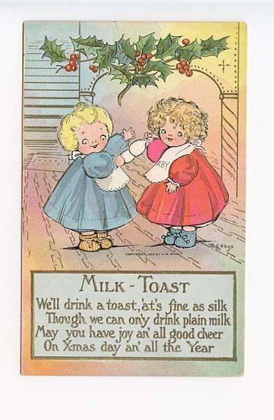 Christmas Two Girls Milk Toast Poem M. G. Hays Signed Postcard