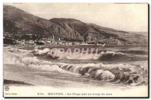 Old Postcard Menton Beach by heavy sea