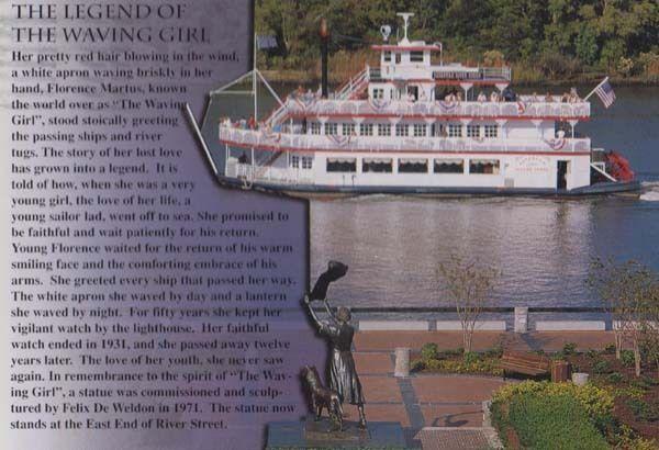 Savannah Georgia Boat Ship Legend Of The Waving Girl Postcard