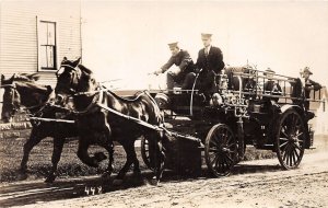 J44/ Early RPPC Postcard c1910 Fire Department Horse-Drawn Wagon 281