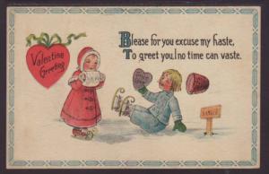 Valentine Greeting,Girl and Boy Postcard 