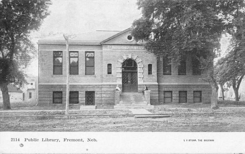 Fremont Nebraska Public Library Exterior Street View Antique Postcard K18370