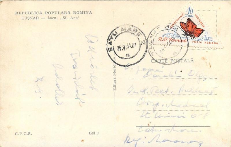 Romania Tusnad Sf. Ana lake 1964 butterfly stamp