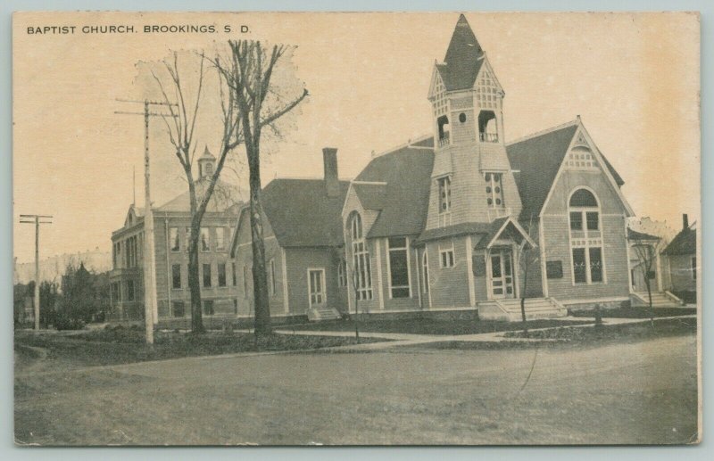 Brookings South Dakota~Baptist Church~Neighborhood School~Home~c1915 Postcard