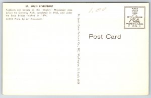 Missouri~Tugboats & Barges @ St Louis Mississippi Riverfront~Vintage Postcard